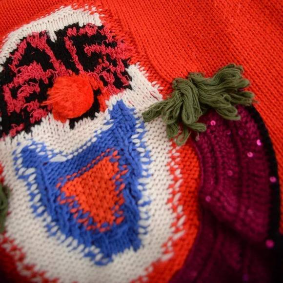 Rouje Paris Red Clown Face Knit 90% Wool Sequins Sweater S - Picture 11 of 13